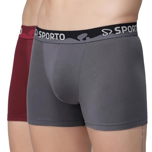 Image of sporto Macho Men's Combed Cotton Spandex Shapelock Trunks | Soft Spandex Waistband | Supersoft Nylon Touch | Ergonomic 3D Fit Innerwear | Color May Vary