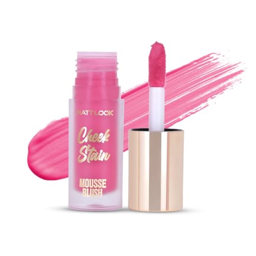 Image of MATTLOOK Cheek Stain Mousse Blush | Vitamin E | Natural Radiant Finish | Infused With Hyaluronic acid and vitamin E | Long Lasting Liquid Blusher (Roseate-03,6.5ml)