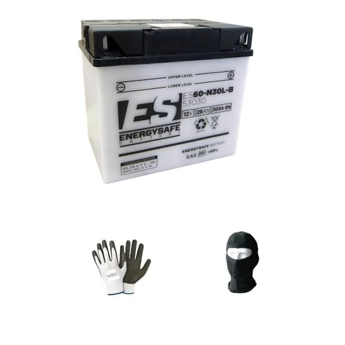 DESCRIZIONE E CARATTERISTICHE PRODOTTO: - BATTERIA ENERGY SAFE 53030 12V/30AH (ES60-N30-LA) PRECARICATA,BASTA SOLO RIEMPIRLA A LIVELLO - Nel titolo indichiamo il modello specifico per la tua moto o per il tuo scooter - Completa e già pronta all'uso - OMAGGIO SOTTOCASCO PASSAMONTAGNA+GUANTI ANTISCIVOLO DA LAVORO