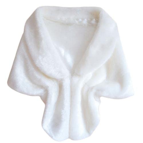 Frauen Winter Kunstfell Umhang Schal Hochzeit Weich Plüsch Braut Brautjungfer Schulter Shrug Weste Tippet Dicker Warm Schal Stola Wrap Abendkleid Schal Mäntel Geschenk, weiß, Einheitsgröße Cover
