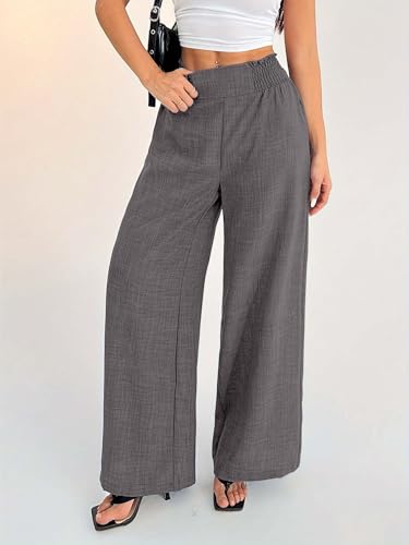 Image of Sugathari Women's Casual Wide Leg Pants - High Waist Elastic Waistband Loose Fit Long Trousers | Lightweight Straight Leg Summer PantsTrouser 254