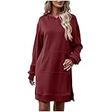 Vifucz Black Mini Dress Medieval 2023 2024 Vestidos Capucha Manga Larga para Mujer, Vestido LISO dobladillo Inferior dividido, suelto bolsillo,Vestidos Casuales Wine Large