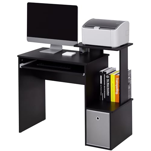 HOMCOM Escritorio para ordenador con bandeja deslizante para teclado, estante de almacenamiento, estación de trabajo, oficina en casa, color negro, 100 x 40 cm