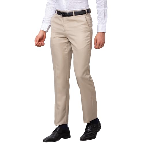 Image of Park Avenue Men's Smart Fit Polyviscose Blend Flat Front Structure Pattern Fawn Formal Trouser