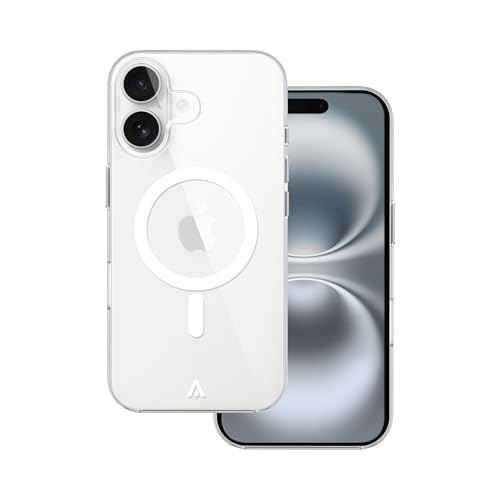 Alkaya. Coque de protection pour iPhone 16, compatible avec Magsafe - Transparente - Fine - Anti-chocs - En silicone - Prend en charge le chargement sans fil - Transparent