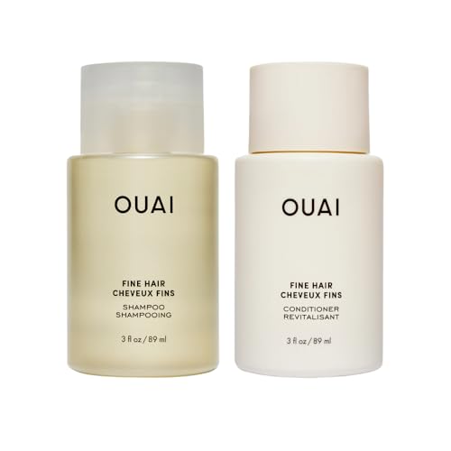 OUAI Fine Hair Shampoo & Conditioner Set, Travel Size - Volumizing Shampoo & Conditioner - With Strengthening Keratin, Biotin & Chia Seed Oil - Sulfate, Paraben & Phthalate Free (3 Oz)