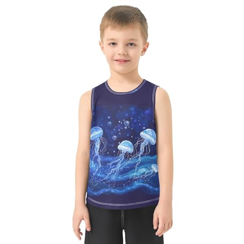 Jellyfish Bubbles Ocean Blue Boys Tank Tops Toddler Sleeveless Tank Top Undershirts for Kids,3T2