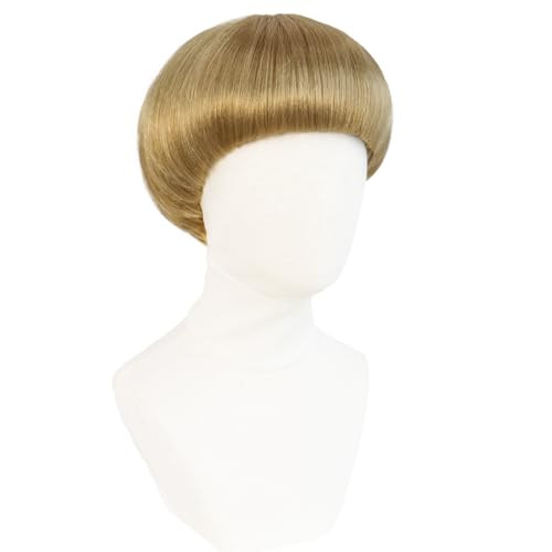 short blonde bob wig with bangs mushroom wigs for men women 60s 70s bowl cut wigs men blond bob for cosplay funny wig for party outfit anime for halloween costumehair cap