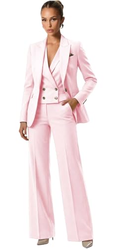 Plus Size Suits for Women 3 Piece Regular Fit Blush Pink Womens Tuxedo Suit Set V Neck One Button Womens Suits for Wedding Guest Size 5X-Large