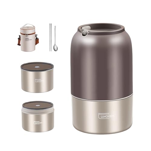 ANMITI Recipiente de acero inoxidable 304 para preparación de comidas con tapa sellada, lonchera de doble capa para picnics y viajes