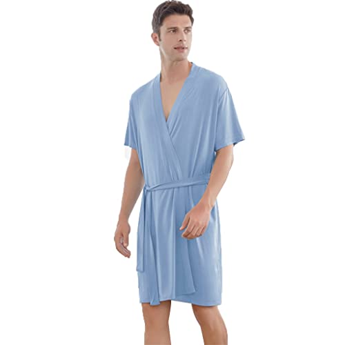 XUEMML Summer Bathrobes For Men，short Sleeve Sleepwear Men Lightweight Soft Ultra Absorbent Beach, Pool Thin Robe