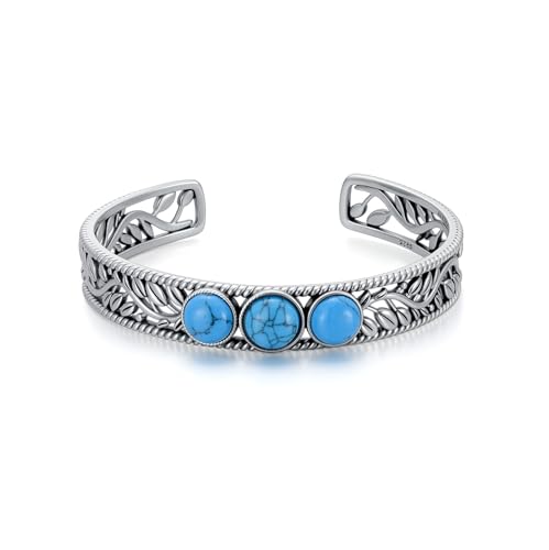 Bracelet turquoise véritable argent 925 ajustable style bohème vintage