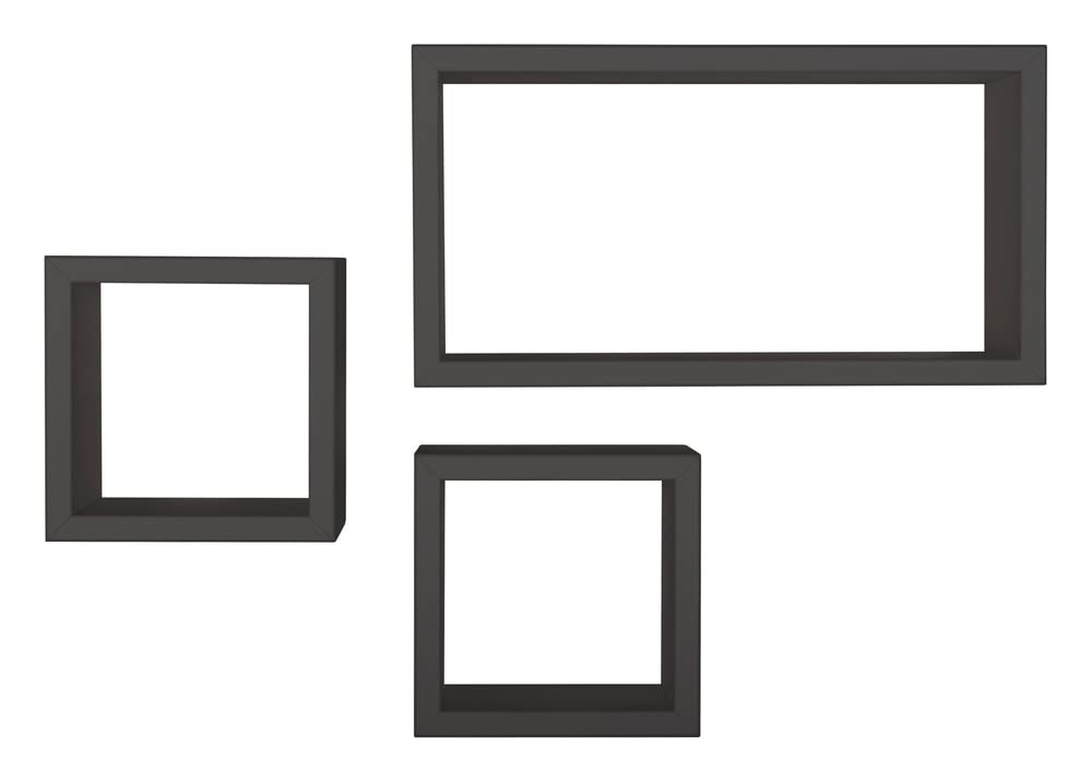 MODULARREDO | TRIBU Set di 3 Mensole da Muro, Cubi Arredo, Mensole Cubo, Parete, Portaoggetti, 44x24 e 20x20 cm, Nero - Made in Italy