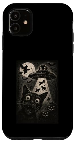 Halloween Cat Selfie spaventoso rapimento alieno gatti UFO volare Custodia per iPhone 11