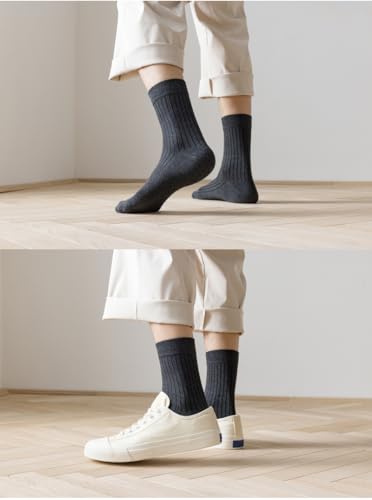 5 Pairs Men's Dress Cotton Business & Casual Socks,Moisture Wicking Soft Breathable Athletic Long Crew Socks for Sport Traveling3