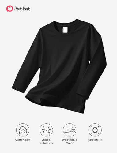 Image of PATPAT Boys Long Sleeve Shirts Cotton Solid Crew Neck Basic Shirts 5-16 Years