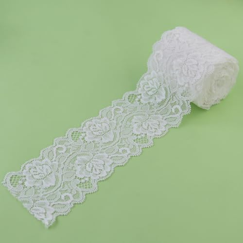 Duuclume 2.4 Inch x 5 Yard Vintage Lace Fabric,White Sewing Lace Trim, Elastic Stretchy Ribbon - Perfect for Crafting,Wedding,Gift Wrapping,Home,Christmas Halloween