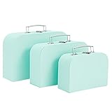 Okuna Outpost Set of 3 Different Sizes of Paperboard Suitcases with Metal Handles, Decorative Cardboard Storage Boxes (Mint Green) - Vintage...
