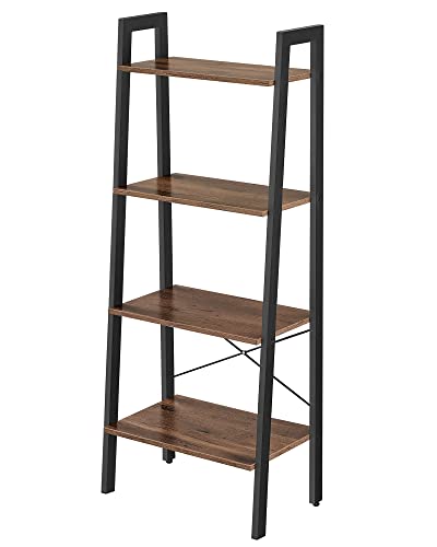 VASAGLE Estantería de Escalera, Estantería de 4 Niveles, para Salón, Dormitorio, Cocina, Oficina en Casa, Estilo Industrial, Marco de Acero, Marrón Avellana y Negro LLS044B03