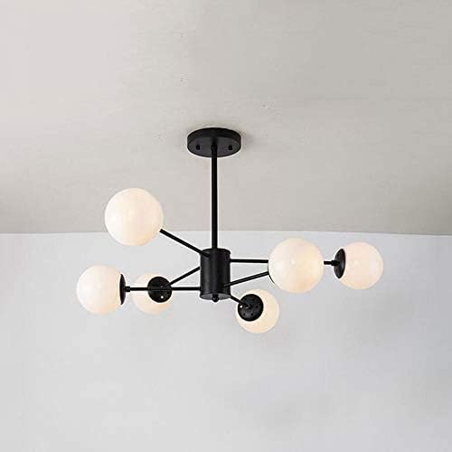 Lustre chic Sputnik en verre blanc et métal noir de qualité