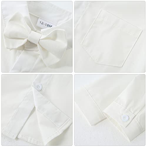 Image of YALLET Toddler Baby Boy Clothes Suit Gentleman Wedding Outfits, Formal Dress Shirt+Bowtie+Vest+Boutonniere+Suspender Pants