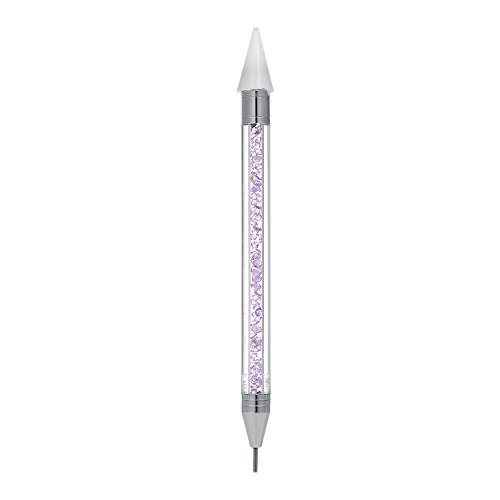 Festnight 1Pc Rhinestone Dotting Pen Double-headed Nail Dotting Tool Double End Tips Beads Picker Wax Pencil Handle Manicure Tool Purple