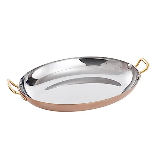 SVRITE Sartén de acero inoxidable para paellas, platos ovalados con doble asa de 25/30/35/40 cm, plato de pescado, aperitivo, plato comercial para servir al vapor pescado, postre, carne, sushi (dorado