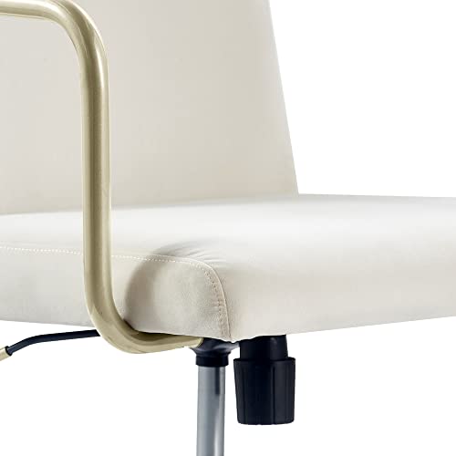 Elle Decor Giselle Modern Home Office Desk Chair, High Back Adjustable Computer Chair With Gold Arms, Base And Wheels, Velvet Fabric, Cream #TOP5