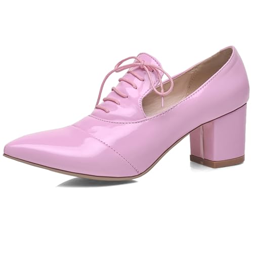 Chaussures femme talon carré lacets derbies vernis élégantes noires