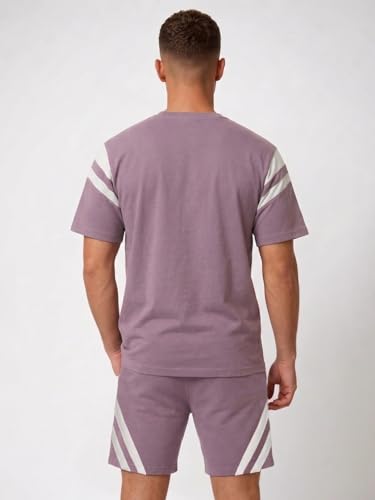 Image of CHKOKKO Men's Co-Ord Set Premium Cotton Blend Oversized T-Shirt & Shorts Cord Set with Side Pockets Round Neck Half Sleeves Solid with Contrasting Stripes Summer or Casual Wear