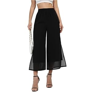 Women’s Summer Capris Wide Leg Palazzo Pants Dressy Casual Split Chiffon Trousers