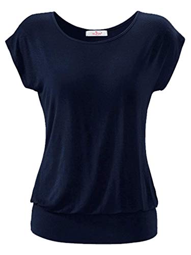 ELFIN Camisetas Mujer Verano Casual Camiseta Mangas Cortas Elegante Blusas Tops Camisas Azul Oscuro S