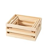 Set of 3 Rustic Wooden Nesting Crates with Handles, Decorative Wood Crates, Crate Box Wooden Storage Box for Kitchen, Office, Bedroom, Closet, Rustic Country Decor(Large Size 13.4x9.8x6.7 in)