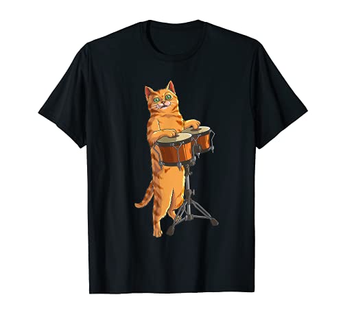Divertido gato jugando Bongo | Regalo de músicos de percusión fresco Camiseta