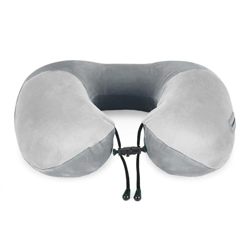 Image of Nasher Miles 100% Pure Memory Foam Travel Neck Pillow, 360 Stable Neck Support with Snap-on Button (Dark Grey and Grey)