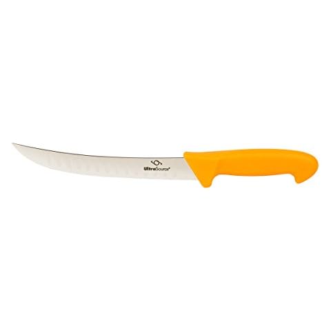 Breaking Butcher Knife, 8 Inch Fluted Blade, Composite Handle, Orange Cover