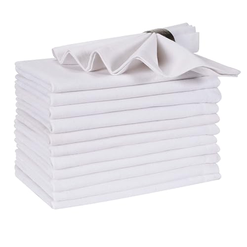 Hausattire Reusable Napkins Cloth Washable 100% Cotton 18x18 Inch Dinner Table Napkins for Home Banquet Party BBQ Wedding |Set of 12 Cloth Napkin Spring Easter Basket Decor|White