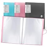 A4 display folder, 40 pockets, A4 briefcase, with plastic sleeves and security cord, presentation folder, document design, for school and office (pink)