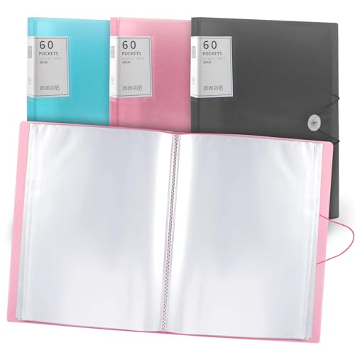 A4 Display Folder 40 Pockets A4 Display Book Folder with Plastic Sleeves and Safety Rope Presentation Folders Document Project for School and Offices (Pink)