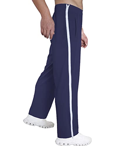 Tear Away Pants For Men Side Zipper Sweatpants Zip Knee Breakaway Wide Leg Athletic Pants Post Surgery Recovery Pants Navy Blue #TOP4