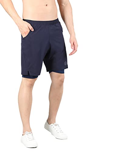 Image of CHKOKKO Double Layered Gym Shorts for Men Workout | Compression Inner Layer with Pockets Across Inner Outer and Back | Dry Fit Sports Athletic wear for Running Jogging or Training