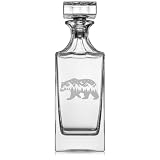30 oz Glass Whiskey Decanter with Glass Stopper Gift Bear Mountains Forest Cabin