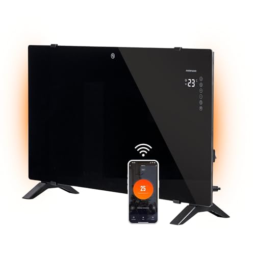 Mellerware - Radiateur électrique Wi-Fi basse consommation en verre Warmy 2000 W | 4 modes de fonctionnement | 0-45 ºC | Support sol/mur | Programmable minuterie 24h | 81 x 48 x 21 cm Convecteur