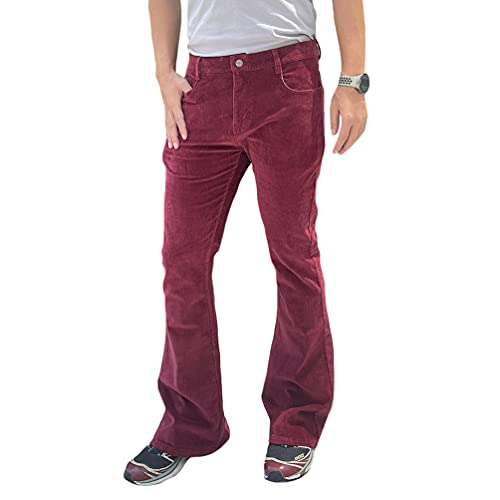 HAORUN Herren Cordhose mit Glockenunterteil, Slim Fit, 60er / 70er Jahre, Vintage Bootcut Hose, Weinrot-Klassiker, 48 Cover