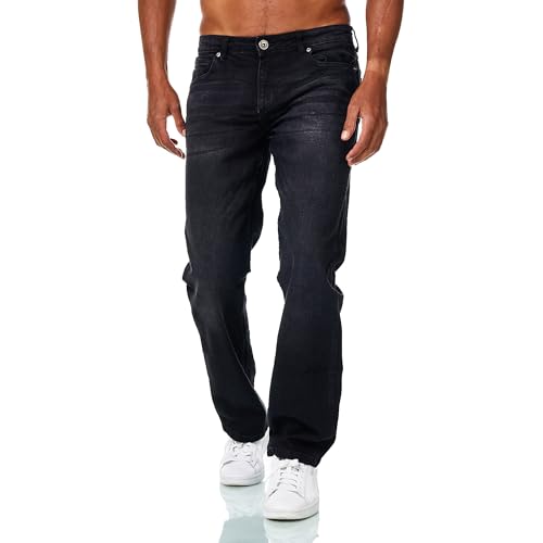 JEEL Herren-Jeans - Relax-Fit Straight-Cut - Jeans-Hose Basic Washed 06-Schwarz 38W / 32L