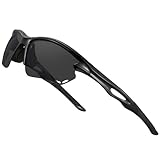 Bircenpro Sport Polarised Sunglasses for Men: TR90 Wrap Around Cycling Glasses UV Protection Lightwight for Driving Golf Black Lens