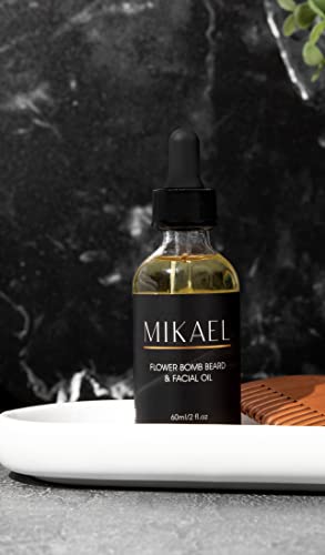 Mikael Mens Beard And Skin Oil Helps Acne Scars, Dry Skin, Stretch Marks And Eczema, Essential Oils Mix Including Saffron, Grapeseed And Jojoba Oil 2Oz #TOP4