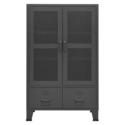 Armoire de rangement industrielle anthracite avec tiroirs et étagères