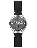 36mm-Gehäuse, Mineralglas, Quarzwerk mit analoger Multifunktionsanzeige, 16mm-Bandbreite.|Rundes silberfarben Edelstahlgehäuse mit grauem Zifferblatt.|Schwarz, Lederband.|Wasserdicht bis zu 50 m: Tragbar beim Schwimmen im flachen Wasser.|Verpackt in einer Skagen Geschenkbox