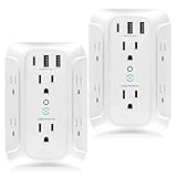 RENDIN Multicontacto, 2PCS Enchufe de Carga de Tres Lados,Regleta Multicontacto Multifuncional,con USB y Tipo-C, para...